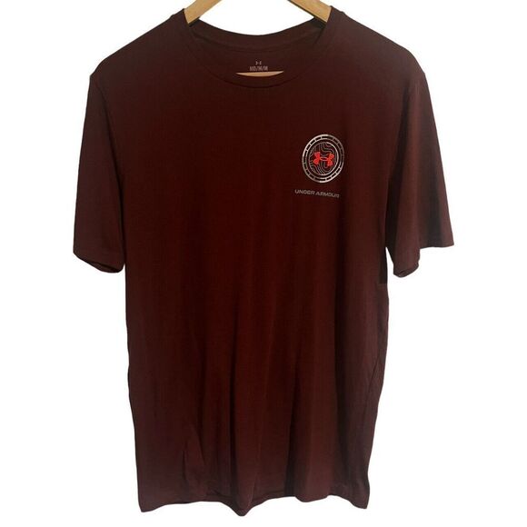 UNDER Armour Men's Loose Maroon Graphics Medium Tee Shirt - Picture 1 of 8